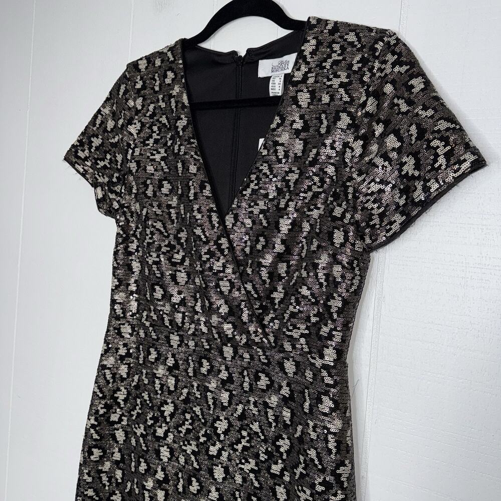 Belle Badgley Mischka Women’s Lainey Dress Leopard Sequin Gold Black Size 4 NWT - Picture 3 of 6